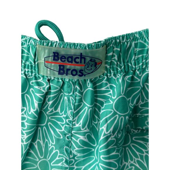 Beach Bros. Green & White Floral Print Lined Swim Trunks Men's Size Large - Picture 5 of 6
